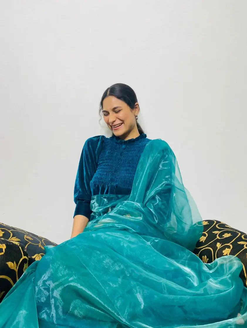 Sari en organza Blue Bliss