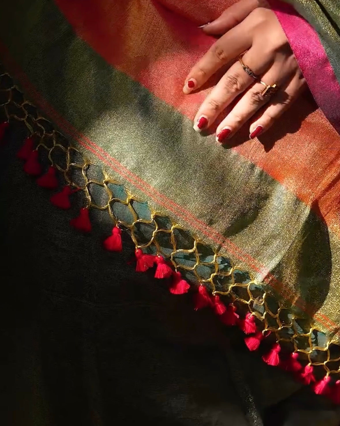 Light Green - Pink Linen Tissue Saree