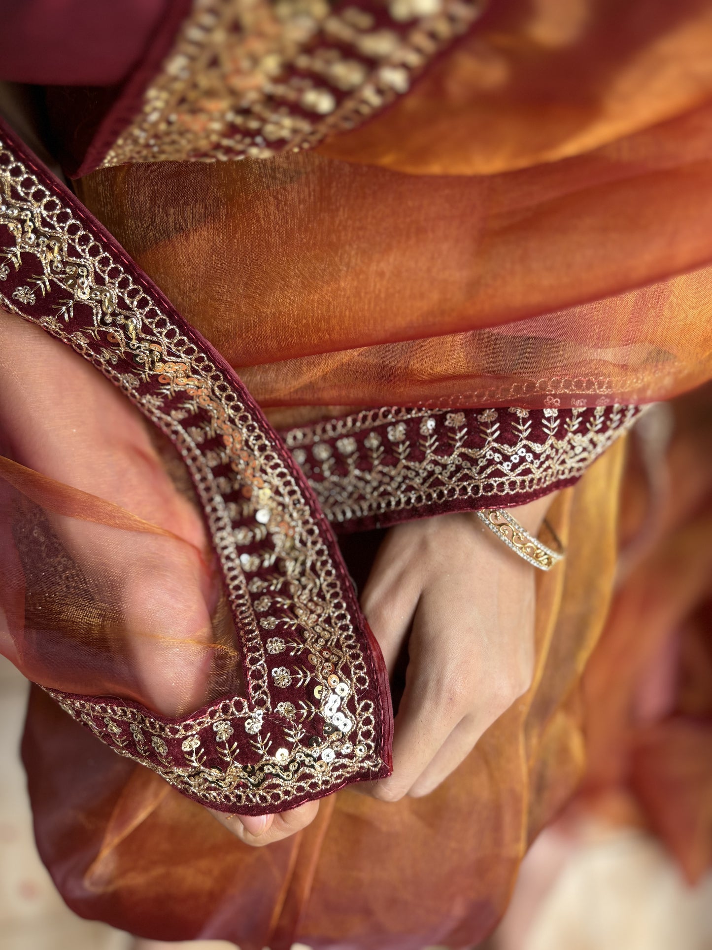 Crimson Gold Delight Saree - Label Anaira