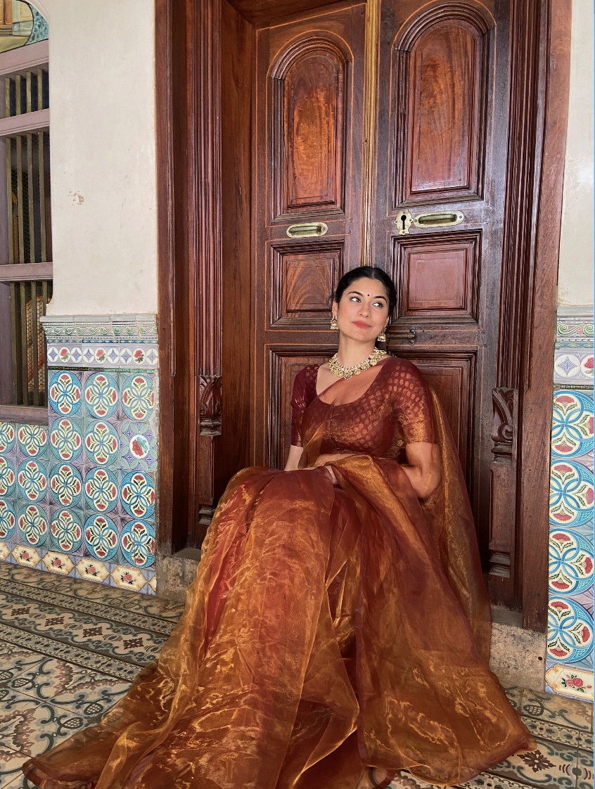 Queen Bee : Honey Organza Saree - Label Anaira