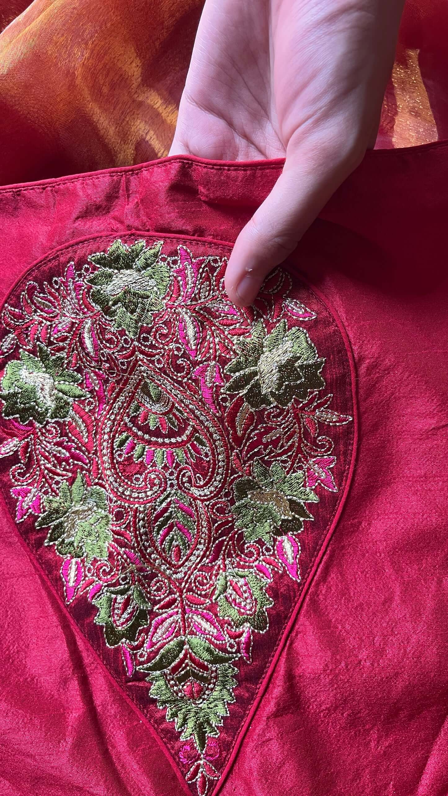 Red Embroidered Blouse : Cherry Blooms