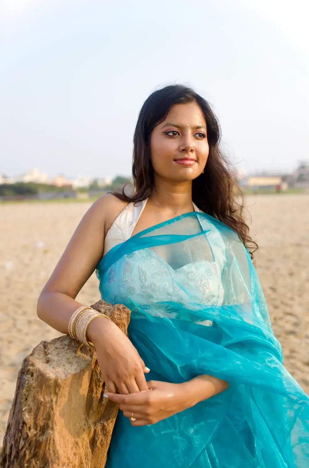 Sari en organza Blue Bliss