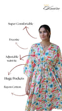 Free Size Dress with Pockets : Azure Grove