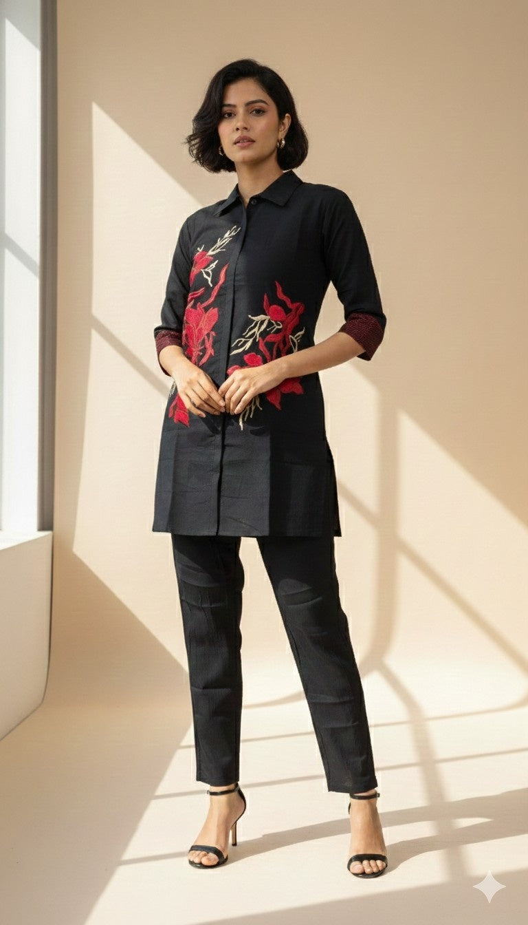 Black Iris co-ord set full look with straight kurta and matching pants