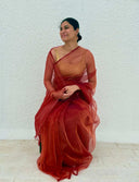 Woman wearing Bride's Delight Organza Saree against a white background 3
