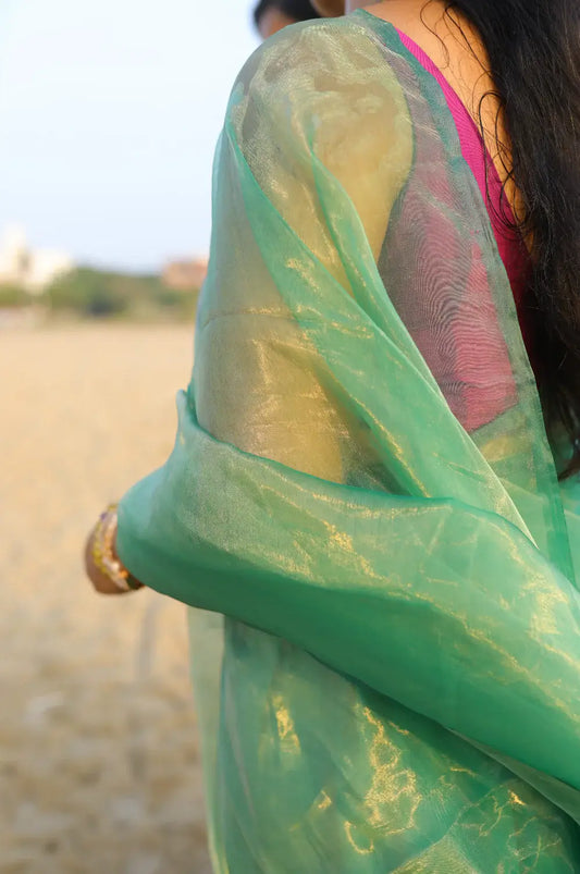 Lush Aura (Green Gold)Organza Saree
