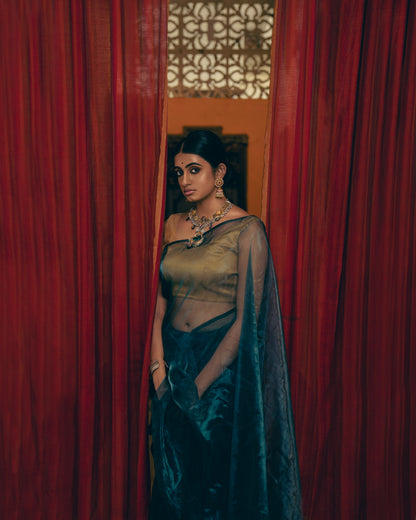Dark Blue Organza Saree : LIMITED EDITION - Label Anaira