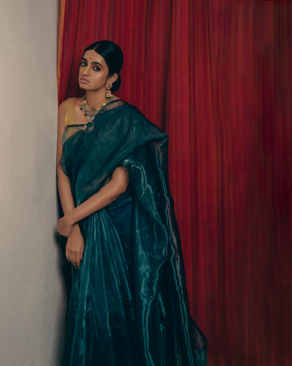 Dark Blue Organza Saree : LIMITED EDITION - Label Anaira