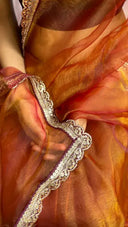 Close-up of a person wearing Golden Whisper Saree by Label Anaira Chennai