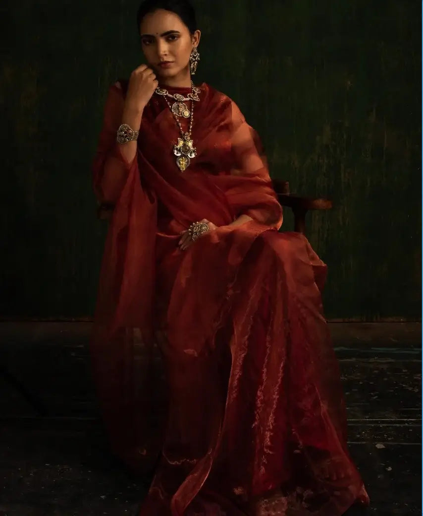 Sari semi-organza Honey Wine