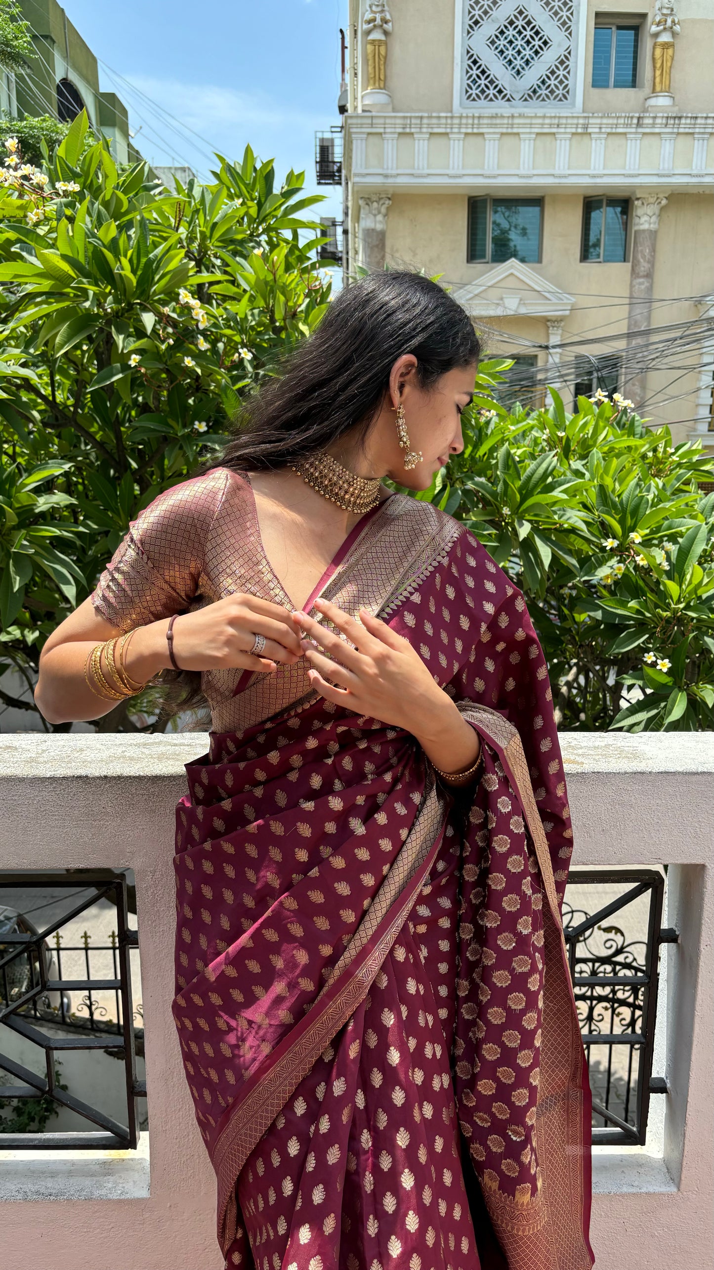 Classic Plum-Maroon Banarasi Saree