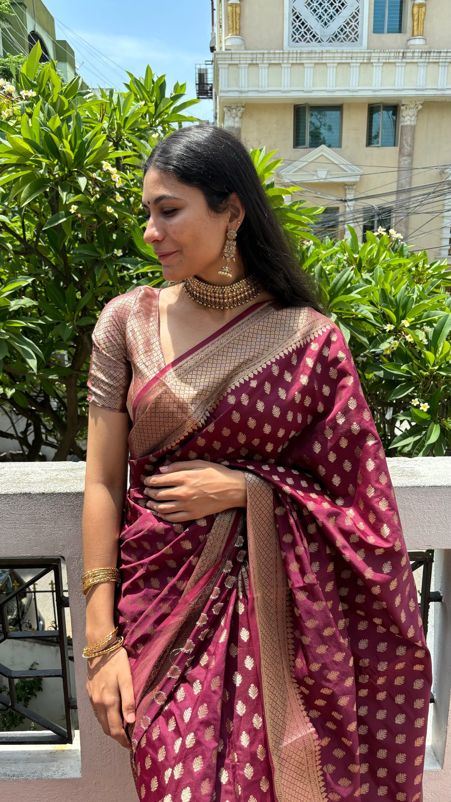 Classic Plum-Maroon Banarasi Saree