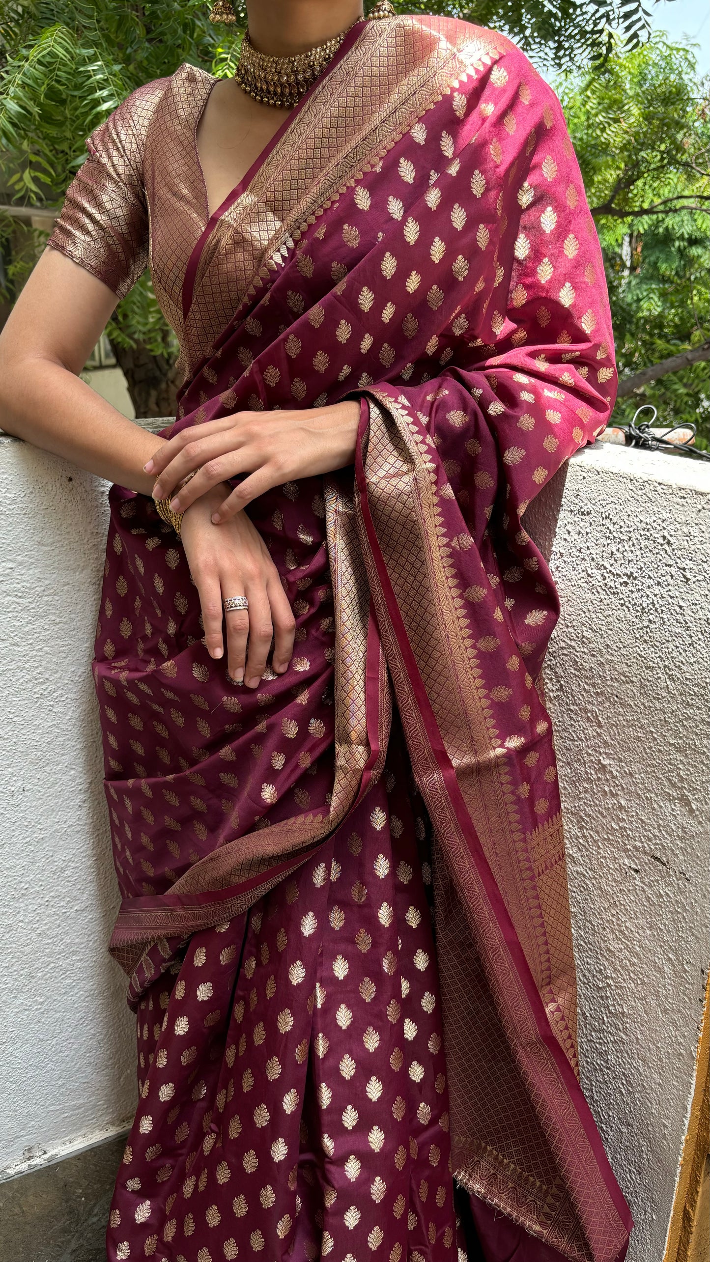 Classic Plum-Maroon Banarasi Saree