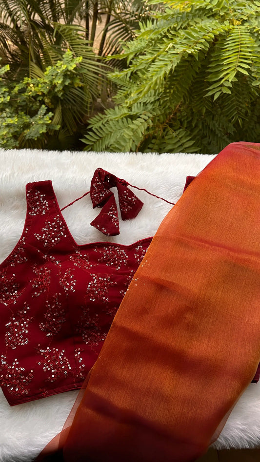 Kastanienbraune Bluse mit Sequenz: Noor-e-Gulab