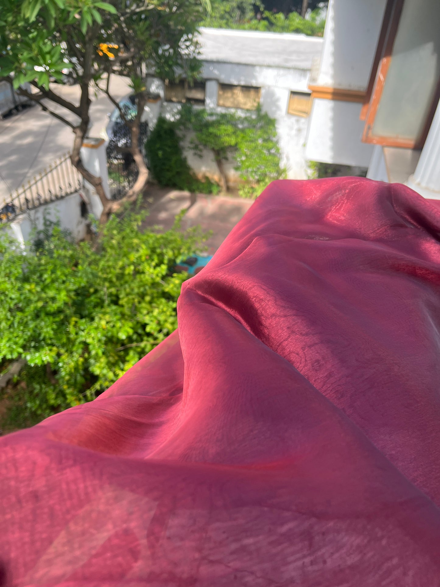 Blood Red Semi Organza Saree