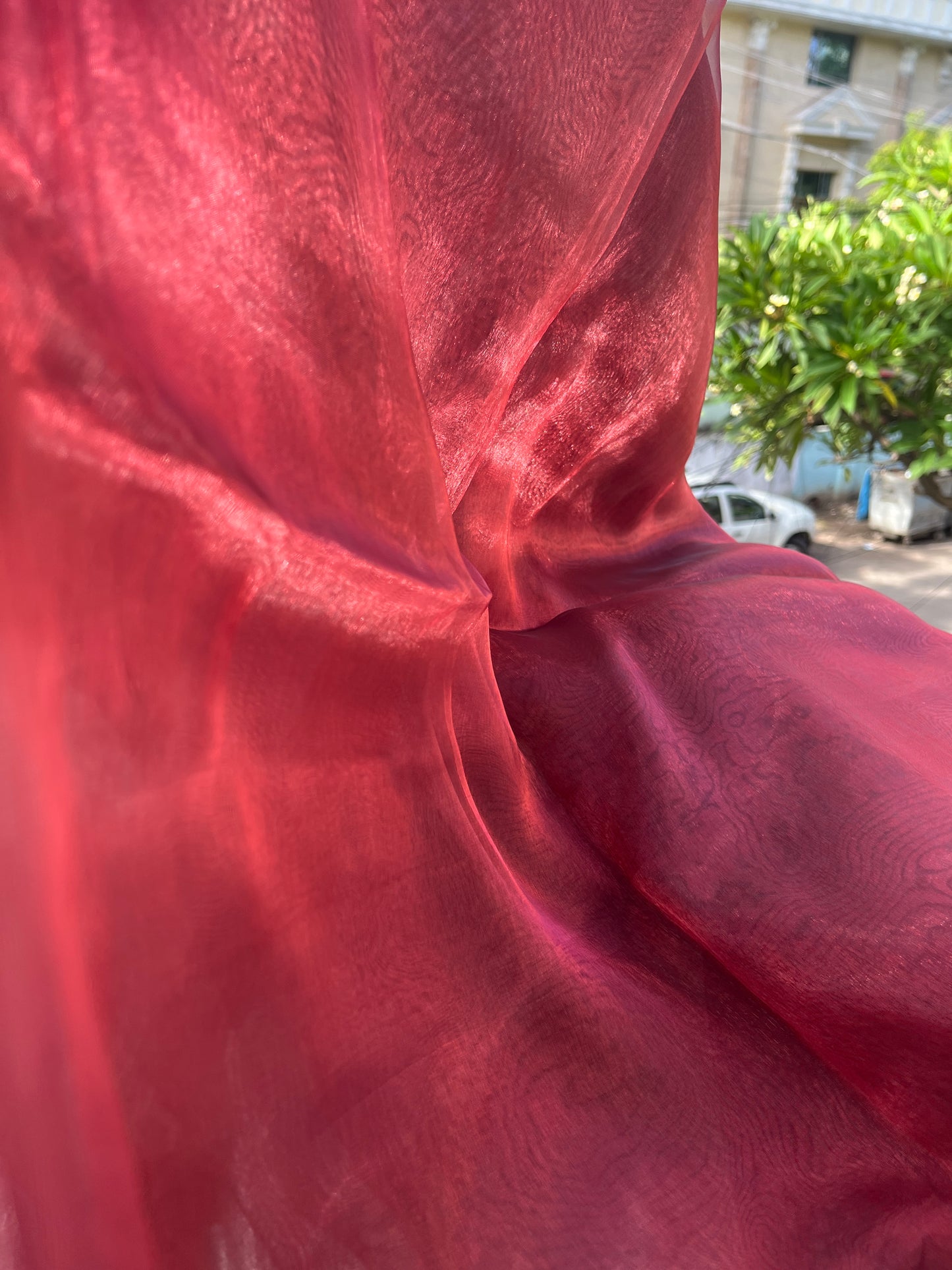 Blood Red Semi Organza Saree