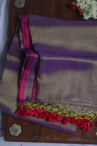 Unique Purple - Cotton Tissue Saree - Label Anaira