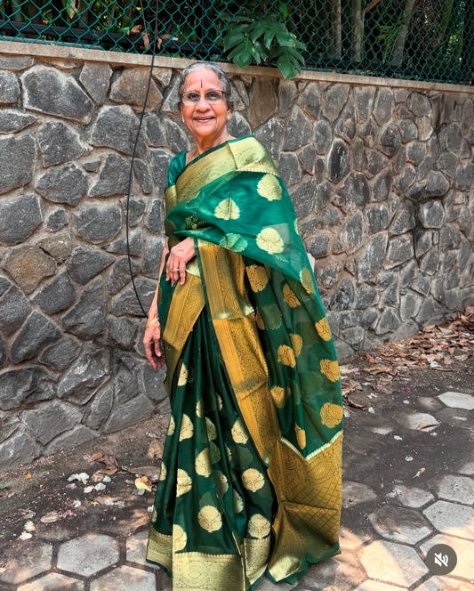 Green Banarasi Organza Saree : A Luxe Anaira Collection