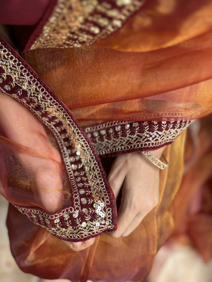 Crimson Gold Delight Saree - Label Anaira