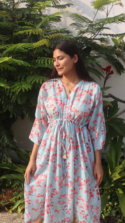 Close-up view of the soft fabric texture of the Bougenville Free Size Dress, highlighting its quality and comfort