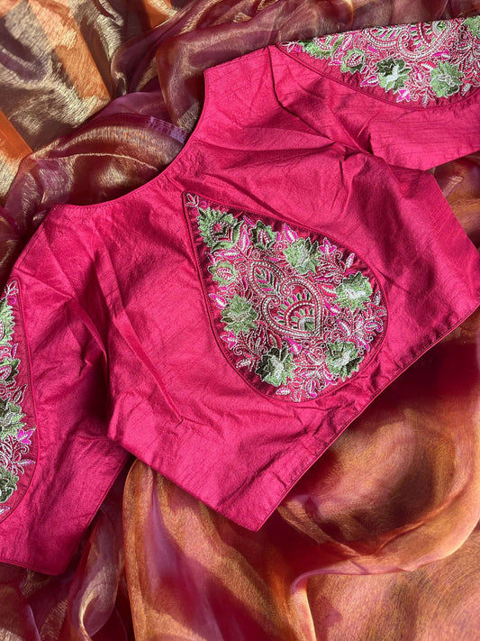 Red Embroidered Blouse : Cherry Blooms