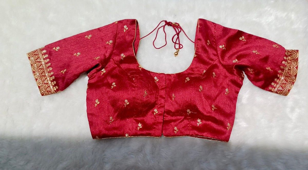 Anaira blouse- maroon with extravagant sleeve gold embroidery work and gold floral pattern