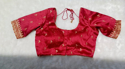 Anaira blouse- maroon with extravagant sleeve gold embroidery work and gold floral pattern