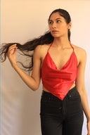 Reversible Satin Silk Cowl Neck red 2