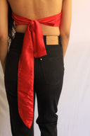 Reversible Satin Silk Cowl Neck red back