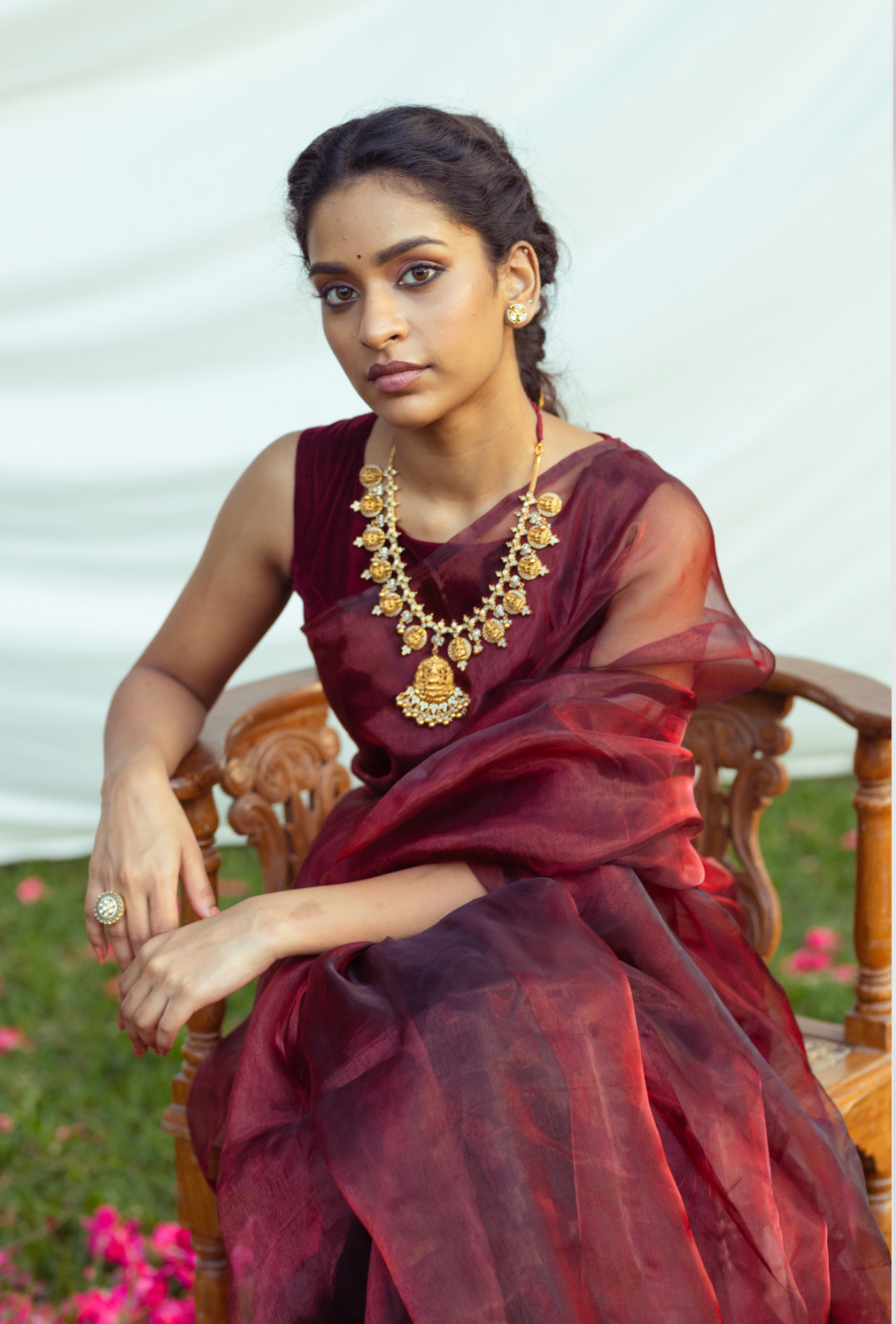 Blood Red Semi Organza Saree