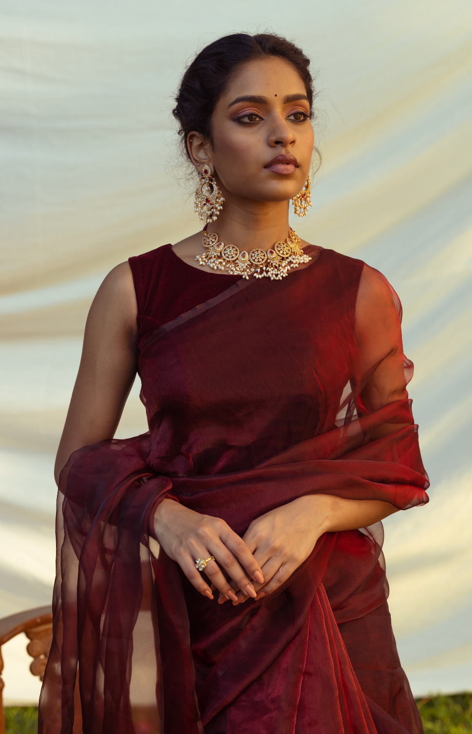 Blood Red Semi Organza Saree