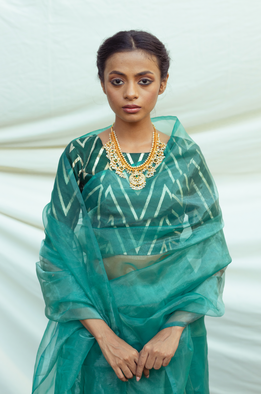 Teal Organza Saree