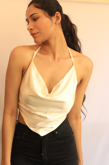 Reversible Satin Silk Cowl Neck - Label Anaira