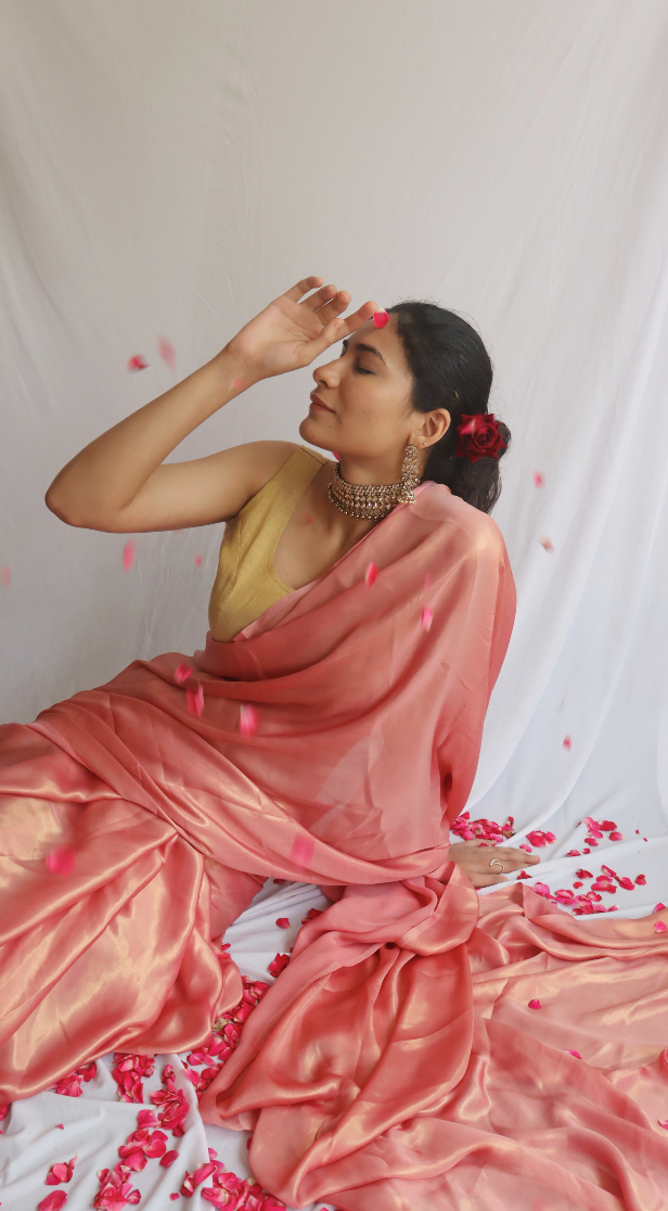 Rosy Pink Shimmer Saree