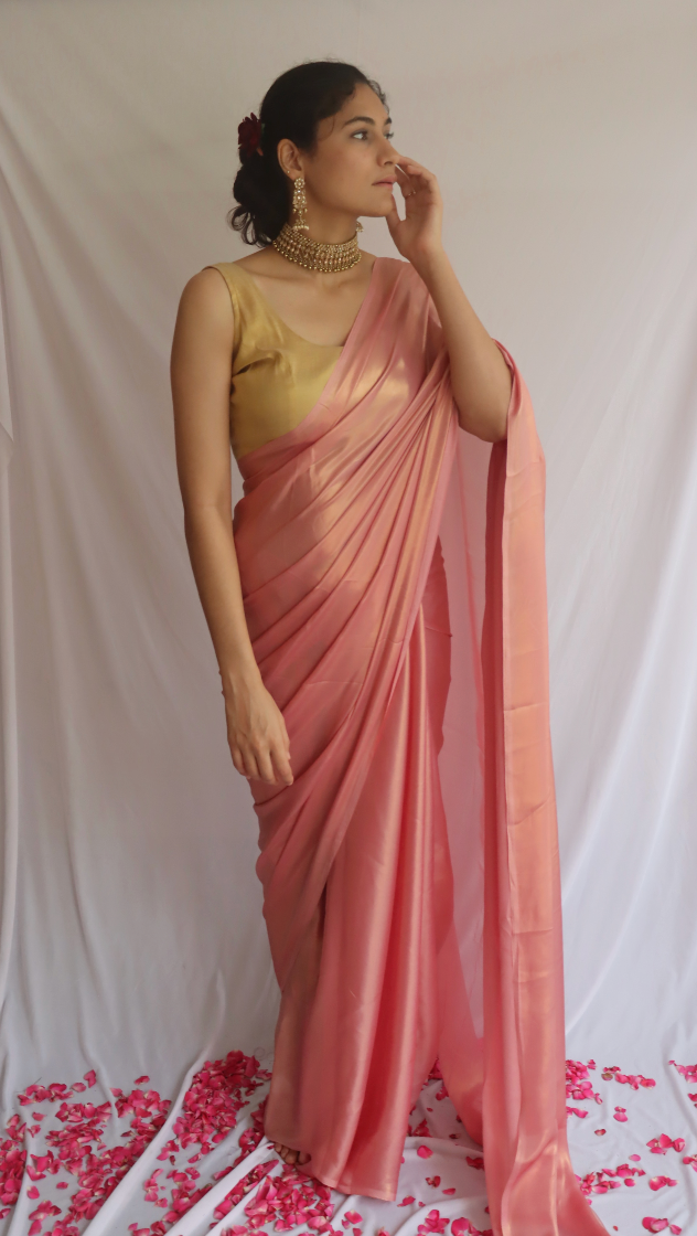 Rosy Pink Shimmer Saree