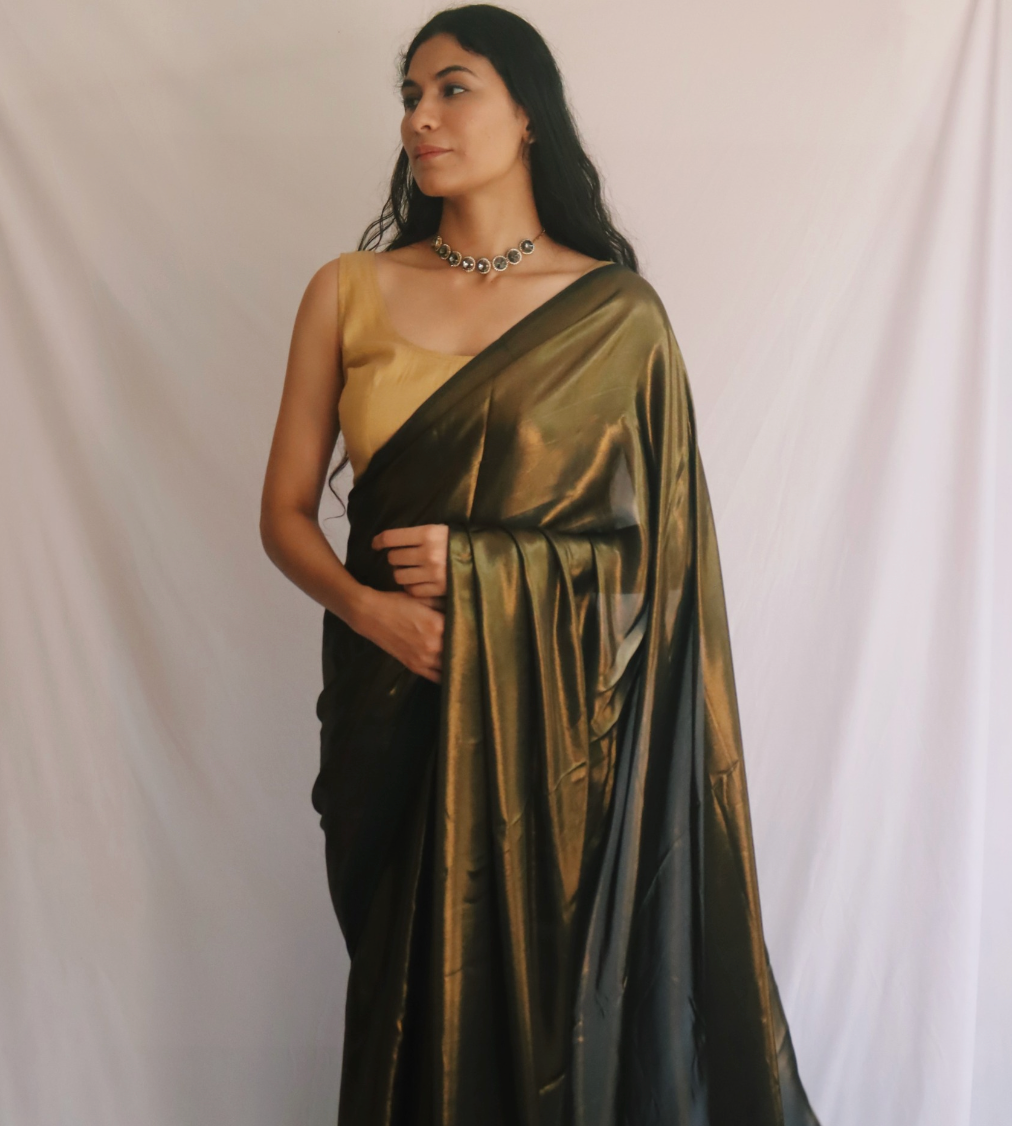 Molten Black Shimmer Saree