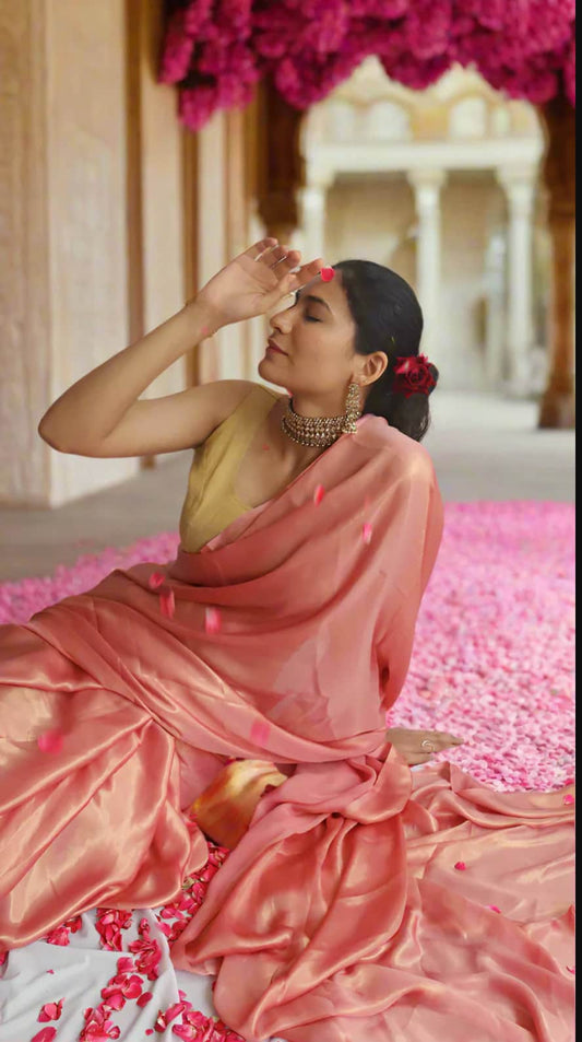 Rosy Pink Shimmer Saree