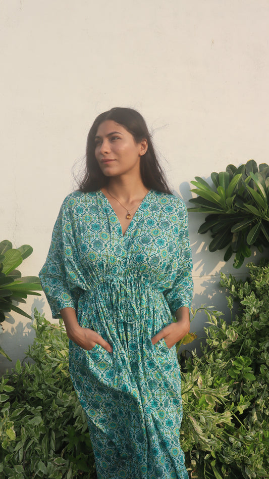 Morning Free Size Dress in soft fabric, featuring a lightweight and stylish design perfect for warm weather with big pockets.