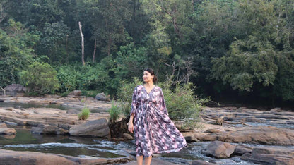 Wide shot on the Twilight Marble Crepe Pocket Dress, showing the soft crepe texture and practical everyday design