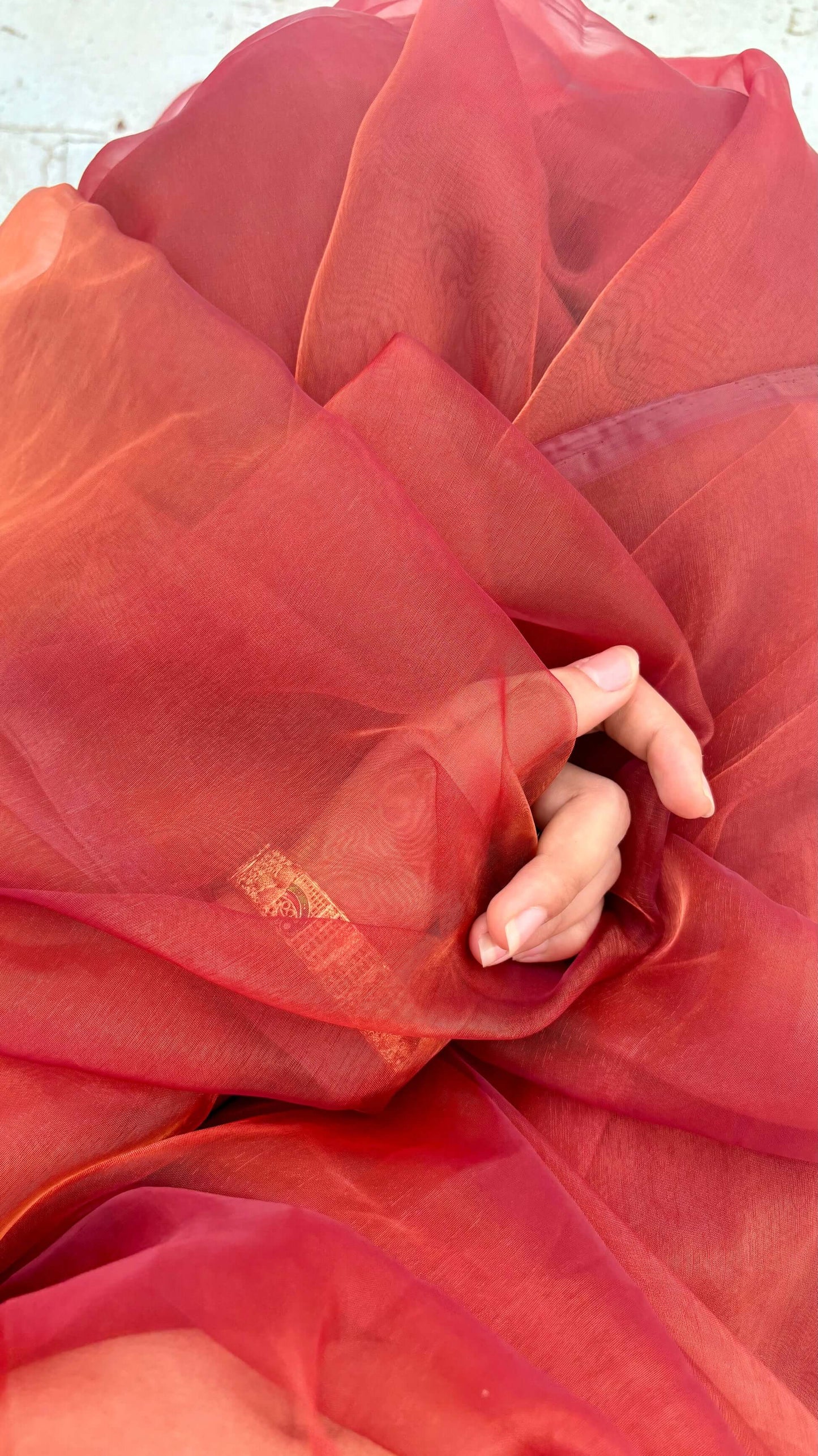 Sari en organza bleu sarcelle
