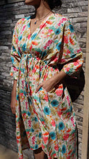 Side pocket detail of blue floral rayon free size dress