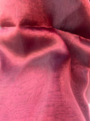 Close-up of Blood Red Organza Saree blouse material fabric with subtle texture — Label Anaira