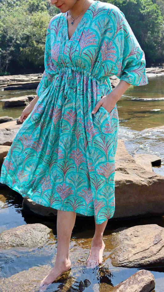 Full length coastal fern rayon dress with flowy fit