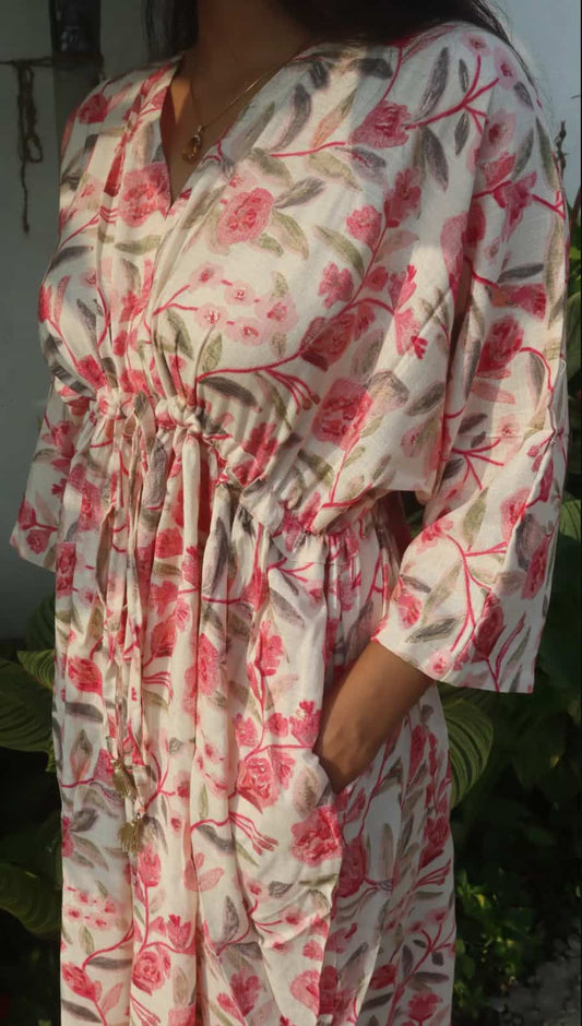 Free Size Dress : White with Pink Floral : A Summer Breeze