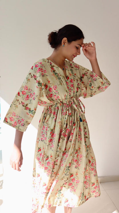 Full length floral linen dress with movement