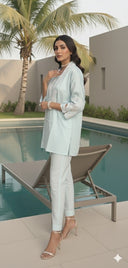 Ice blue embroidered co-ord set for women with straight kurta and pants