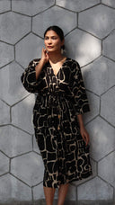 Abstract print rayon free size dress with pockets for women in shadow