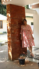 Full length peach floral rayon dress with relaxed fit