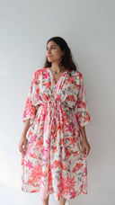 Large floral print rayon free size dress with pockets for women