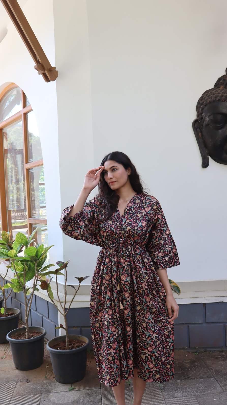 Full length floral rayon dress with relaxed fit